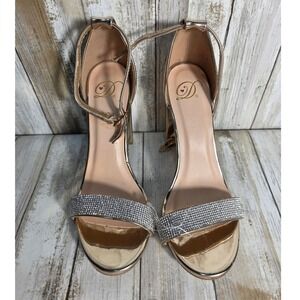 Women's Rose Gold Sparkle Block Heel Ankle Strap Sandals Party Evening size 7.5